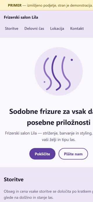 Zaslonska slika primera Frizerski salon Lila